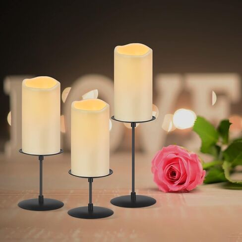 Pillar Candle Holders Set of 12 Metal Pillar Candle Stand Black Candle Holders, Fireplace Candelabras Set for Home Decor, Table Centerpiece, Wedding, 3 Sizes in Saudi Arabia