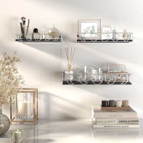 PHAREGE Moon Phase Floating Shelf Gold، مجموعة من 3 أرفف صغيرة للعرض الكريستالي، أرفف حائط غرفة النوم وغرفة المعيشة لتخزين كتاب النبات، لوحة بيضاء in Kuwait