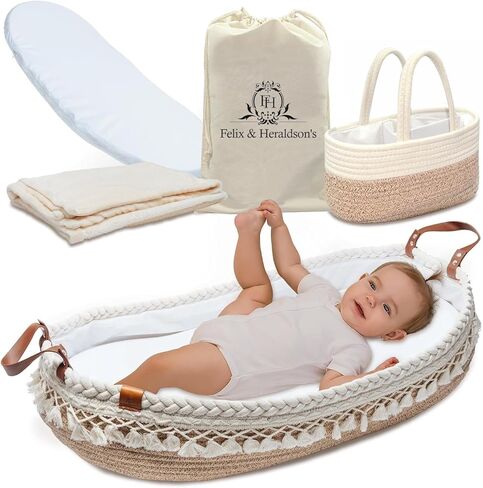 سلة تغيير حفاضات اطفال فاخرة بمقابض جلدية ووسادة اسفنجية مخملية - سلة تغيير لخزانة الاطفال - تعمل بشكل رائع كسلة طاولة تغيير وسلة تغيير حفاضات الطفل - سلة تغيير حفاضات الطفل لخزانة الملابس in Kuwait