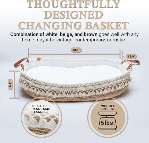 سلة تغيير حفاضات اطفال فاخرة بمقابض جلدية ووسادة اسفنجية مخملية - سلة تغيير لخزانة الاطفال - تعمل بشكل رائع كسلة طاولة تغيير وسلة تغيير حفاضات الطفل - سلة تغيير حفاضات الطفل لخزانة الملابس in Kuwait