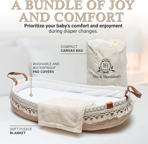 سلة تغيير حفاضات اطفال فاخرة بمقابض جلدية ووسادة اسفنجية مخملية - سلة تغيير لخزانة الاطفال - تعمل بشكل رائع كسلة طاولة تغيير وسلة تغيير حفاضات الطفل - سلة تغيير حفاضات الطفل لخزانة الملابس in Kuwait