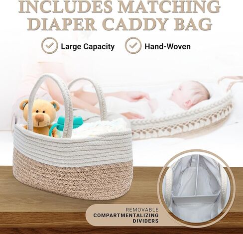 سلة تغيير حفاضات اطفال فاخرة بمقابض جلدية ووسادة اسفنجية مخملية - سلة تغيير لخزانة الاطفال - تعمل بشكل رائع كسلة طاولة تغيير وسلة تغيير حفاضات الطفل - سلة تغيير حفاضات الطفل لخزانة الملابس in Kuwait