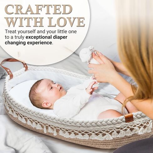 سلة تغيير حفاضات اطفال فاخرة بمقابض جلدية ووسادة اسفنجية مخملية - سلة تغيير لخزانة الاطفال - تعمل بشكل رائع كسلة طاولة تغيير وسلة تغيير حفاضات الطفل - سلة تغيير حفاضات الطفل لخزانة الملابس in Kuwait