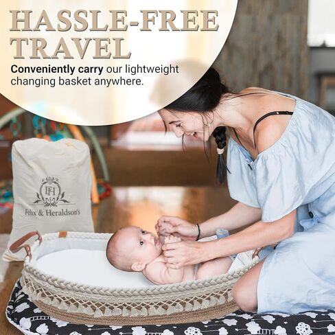 سلة تغيير حفاضات اطفال فاخرة بمقابض جلدية ووسادة اسفنجية مخملية - سلة تغيير لخزانة الاطفال - تعمل بشكل رائع كسلة طاولة تغيير وسلة تغيير حفاضات الطفل - سلة تغيير حفاضات الطفل لخزانة الملابس in Kuwait