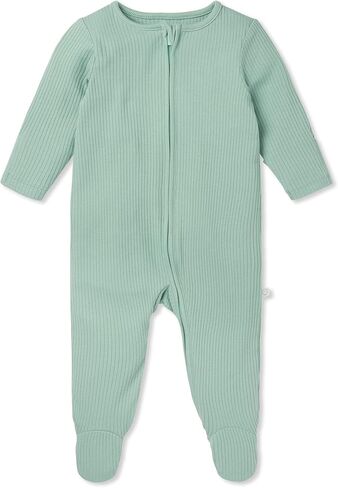 MORI Baby Unisex Ribbed Pajamas with Two Way Zip and Scratch Mitts - Footed Jumpsuit One Piece Sleepwear for Boys and Girls in Saudi Arabia