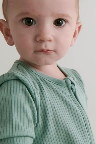 MORI Baby Unisex Ribbed Pajamas with Two Way Zip and Scratch Mitts - Footed Jumpsuit One Piece Sleepwear for Boys and Girls in Saudi Arabia