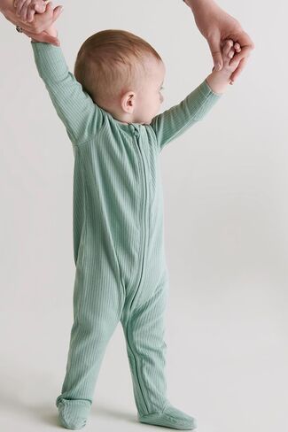 MORI Baby Unisex Ribbed Pajamas with Two Way Zip and Scratch Mitts - Footed Jumpsuit One Piece Sleepwear for Boys and Girls in Saudi Arabia