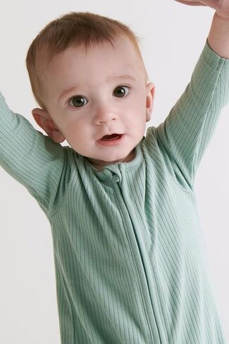 MORI Baby Unisex Ribbed Pajamas with Two Way Zip and Scratch Mitts - Footed Jumpsuit One Piece Sleepwear for Boys and Girls in Saudi Arabia