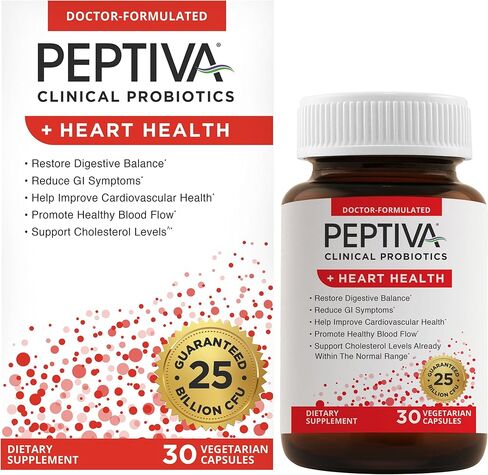 Peptiva Probiotics Heart Health - Heart Health Support Supplement, 25 Billion CFU, Multi-Strain Probiotics, Digestive Support, 30 Vegetarian Capsules in Kuwait