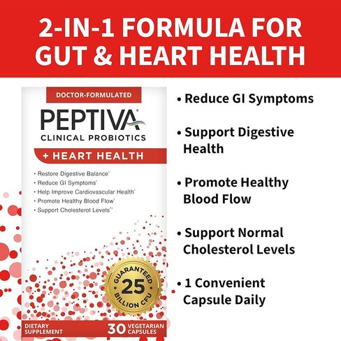 Peptiva Probiotics Heart Health - Heart Health Support Supplement, 25 Billion CFU, Multi-Strain Probiotics, Digestive Support, 30 Vegetarian Capsules in Kuwait