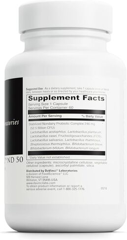 DAVINCI Labs Mega Probiotic Nd 50 - Non-Dairy Probiotic Supplement with Prebiotic Fiber - Helps Support Digestive Health & Immune System* - 60 Vegetarian Capsules in Saudi Arabia