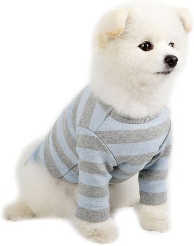 قمصان قطنية Lucky Petter Dog للكلاب الصغيرة والكبيرة، قمصان مخططة للرجبي، ناعمة قابلة للتنفس، ملابس للحيوانات الأليفة (X-Large، رمادي/كحلي) in Kuwait