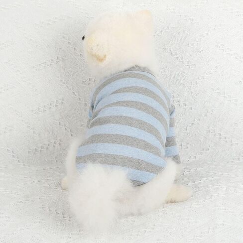 قمصان قطنية Lucky Petter Dog للكلاب الصغيرة والكبيرة، قمصان مخططة للرجبي، ناعمة قابلة للتنفس، ملابس للحيوانات الأليفة (X-Large، رمادي/كحلي) in Kuwait