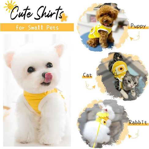 ABRRLO Dog Shirts for Small Dogs Cute Sunflower Puppy Cat T-Shirts Lightweight Soft Cotton Summer Pet Vest Clothes Girl Rabbit Doggie Tee Shirts Kitten Tank Tops Chihuahua Yorkshire Poodle (Pink,S) in Kuwait
