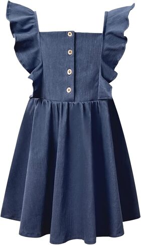 QPANCY Girls Denim Dress Ruffle Sleeve Square Neck Casual Dress in Saudi Arabia