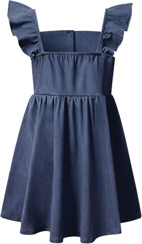 QPANCY Girls Denim Dress Ruffle Sleeve Square Neck Casual Dress in Saudi Arabia