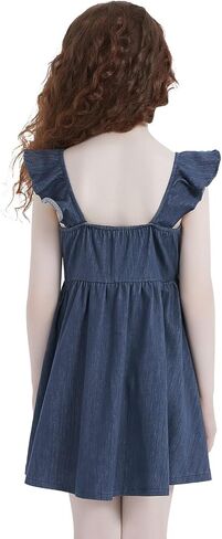 QPANCY Girls Denim Dress Ruffle Sleeve Square Neck Casual Dress in Saudi Arabia