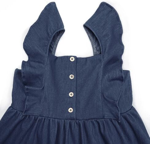 QPANCY Girls Denim Dress Ruffle Sleeve Square Neck Casual Dress in Saudi Arabia