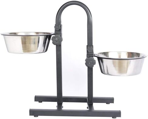 أوعية الحيوانات الأليفة المرتفعة القابلة للتعديل من King International للكلاب والقطط، بارتفاع 45.72 سم، أوعية مرتفعة للكلاب، أوعية للكلاب المرتفعة مع وعاءين، حامل حديد قابل للتعديل على شكل حرف U، وعاء مزدوج من الفولاذ قابلين للإزالة in Kuwait