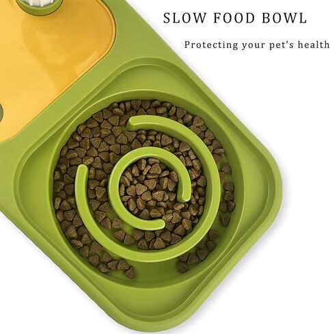 Cat Dog Food and Water Bowl Set, Double Food Bowls with Automatic Gravity Water Bottle, Raised Slow Feeder, Detachable Stainless Steel Bowl, 15°Tilt Elevated No Spill Dispenser (Gray+White) in Kuwait