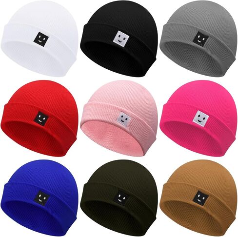 Suhine 9 Pcs Baby Beanie Winter Knit Ski Hat with Cute Smile Face Cold Weather Hats for Newborn Baby Boy Girls 0-12 Months in Saudi Arabia