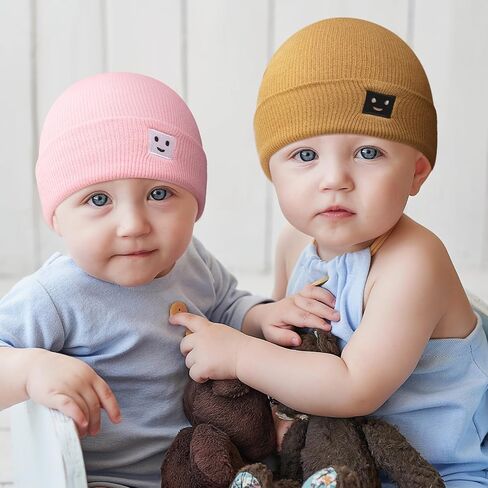 Suhine 9 Pcs Baby Beanie Winter Knit Ski Hat with Cute Smile Face Cold Weather Hats for Newborn Baby Boy Girls 0-12 Months in Saudi Arabia
