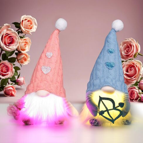 QuanYaaJoy 2pcs عيد الحب التماثيل زهرة كيوبيد الزينة السهم، اليدوية مضاءة زوجين رومانسية أفخم Tomte السويدية لصديقة زوجة المرأة هدية المنزل الوردي الأزرق in Kuwait