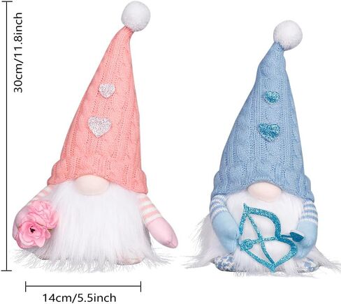 QuanYaaJoy 2pcs عيد الحب التماثيل زهرة كيوبيد الزينة السهم، اليدوية مضاءة زوجين رومانسية أفخم Tomte السويدية لصديقة زوجة المرأة هدية المنزل الوردي الأزرق in Kuwait