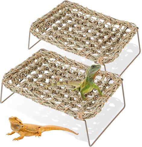 Soaoo 2 Pcs Lizard Lounger for Rest Rectangle Reptile Hammock Bed Grass Fibers Bearded Dragon Bed Gecko Climbing Accessories for Habitats Small Animals Guinea Pig Snake Iguana Amphibian Hermit Crab in Saudi Arabia