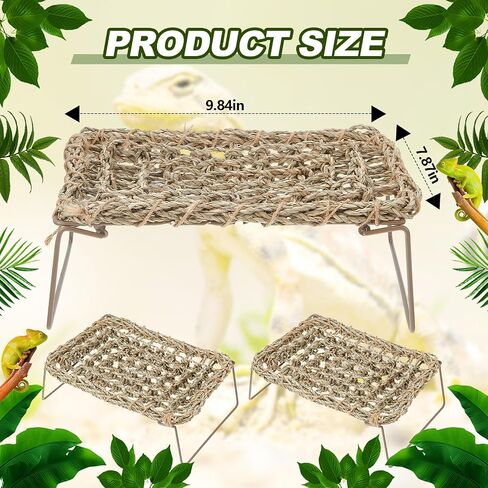 Soaoo 2 Pcs Lizard Lounger for Rest Rectangle Reptile Hammock Bed Grass Fibers Bearded Dragon Bed Gecko Climbing Accessories for Habitats Small Animals Guinea Pig Snake Iguana Amphibian Hermit Crab in Saudi Arabia