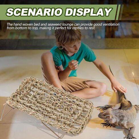 Soaoo 2 Pcs Lizard Lounger for Rest Rectangle Reptile Hammock Bed Grass Fibers Bearded Dragon Bed Gecko Climbing Accessories for Habitats Small Animals Guinea Pig Snake Iguana Amphibian Hermit Crab in Saudi Arabia