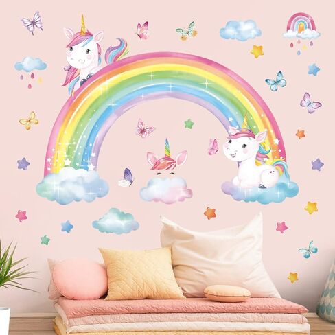 decalmile Rainbow Fairy Butterfly Clouds Wall Decals Stickers in Saudi Arabia