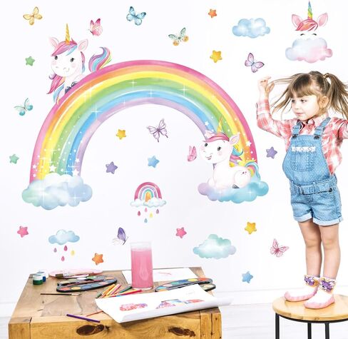 decalmile Rainbow Fairy Butterfly Clouds Wall Decals Stickers in Saudi Arabia