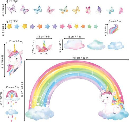 decalmile Rainbow Fairy Butterfly Clouds Wall Decals Stickers in Saudi Arabia