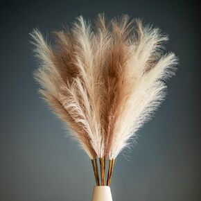 12 House Faux Pampas Grass (Silk) 8PCS 3 Feet - 35" (Beige/Brown Mix) Fluffy Tall Artificial Fake Flower Boho Decor Bulrush for Bohemian Vase Filler Farmhouse Home Wedding Decor (Brown/Beige) in Saudi Arabia