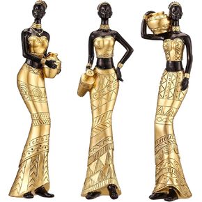 3PACK Vintage African Statue. Hand Sculpture African American Figurines. Exotic Tribal Lady African Art Piece for Home Decor. Figurines Home Decor. Room Decor for Women (Green) in Saudi Arabia