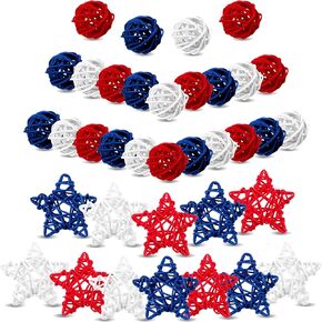 Yulejo 36 Pieces Vase Filler Wicker Rattan Balls Colorful Vase Filler for Home Decor Table Decorative Balls for Bowls Natural Rattan Balls for Holiday Party Decoration(Red, White, Round and Star) in Saudi Arabia