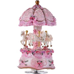 صندوق موسيقى دوار من أكوكو، لون فاخر متغير، ضوء LED، دوار مضيء، 3 أحصنة، صندوق موسيقى دوار لحن يحملك من القلعة في السماء (قلعة في السماء، أرجواني) in Kuwait