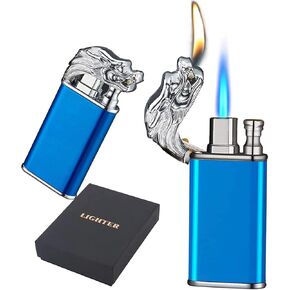 Magic Dual Flame Dragon Lighter, Dragon Dual Fire Lighter, Creative Windproof Dragon Torch Lighter, Cool Dual Jet Flame Butane Lighter, Refillable Butane Lighter for Outdoor Indoor(Black)