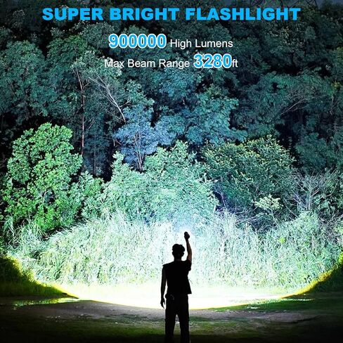 مصابيح بوليساك القابلة لإعادة الشحن لومن عالي، 900000 لومن مصباح يدوي قوي، IPX7 مقاوم للماء، 5 أوضاع إضاءة LED فائقة السطوع للتخييم والمشي لمسافات طويلة والأنشطة الخارجية in Kuwait