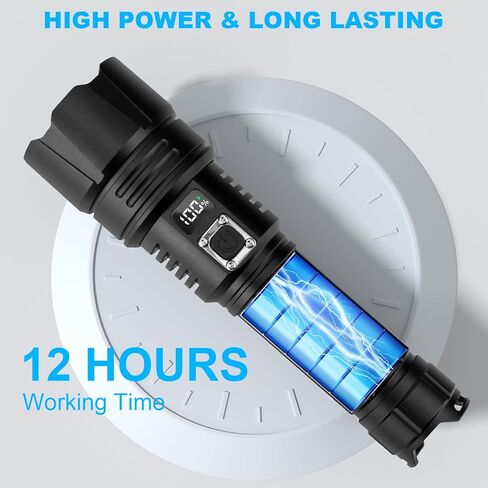 مصابيح بوليساك القابلة لإعادة الشحن لومن عالي، 900000 لومن مصباح يدوي قوي، IPX7 مقاوم للماء، 5 أوضاع إضاءة LED فائقة السطوع للتخييم والمشي لمسافات طويلة والأنشطة الخارجية in Kuwait