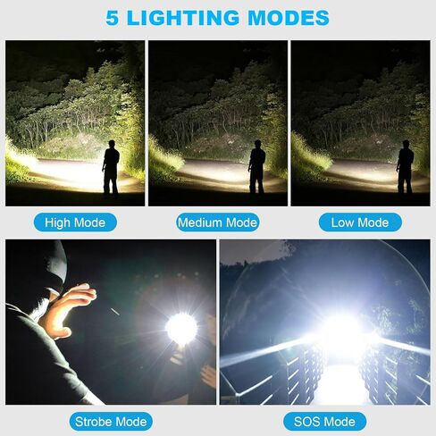 مصابيح بوليساك القابلة لإعادة الشحن لومن عالي، 900000 لومن مصباح يدوي قوي، IPX7 مقاوم للماء، 5 أوضاع إضاءة LED فائقة السطوع للتخييم والمشي لمسافات طويلة والأنشطة الخارجية in Kuwait