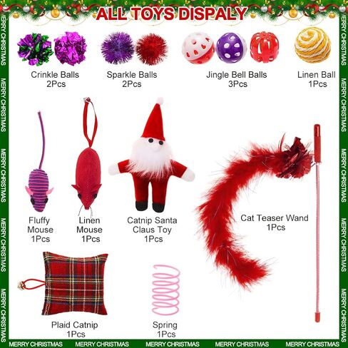 باوتشي جوارب الكريسماس للقطط - مجموعة العاب تفاعلية للقطط الصغيرة مكونة من 14 قطعة in Kuwait