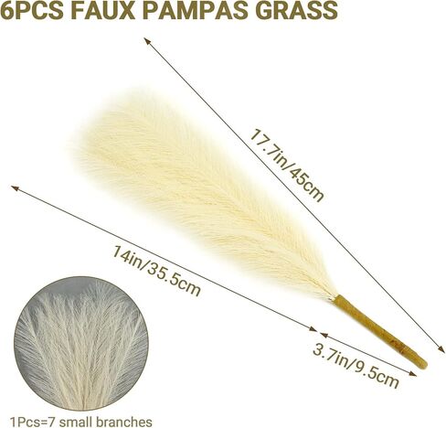 6 قطع من عشب بامباس الصناعي من سوريام، عشب بامباس صغير مجفف مقاس 17 بوصة، زهور طبيعية مجففة اصطناعية لغرفة المعيشة وغرفة النوم والمكتب والمطبخ وديكور الزفاف ومزرعة بوهو، أبيض in Kuwait