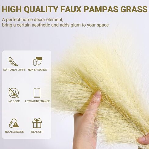 6 قطع من عشب بامباس الصناعي من سوريام، عشب بامباس صغير مجفف مقاس 17 بوصة، زهور طبيعية مجففة اصطناعية لغرفة المعيشة وغرفة النوم والمكتب والمطبخ وديكور الزفاف ومزرعة بوهو، أبيض in Kuwait