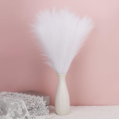 6 قطع من عشب بامباس الصناعي من سوريام، عشب بامباس صغير مجفف مقاس 17 بوصة، زهور طبيعية مجففة اصطناعية لغرفة المعيشة وغرفة النوم والمكتب والمطبخ وديكور الزفاف ومزرعة بوهو، أبيض in Kuwait