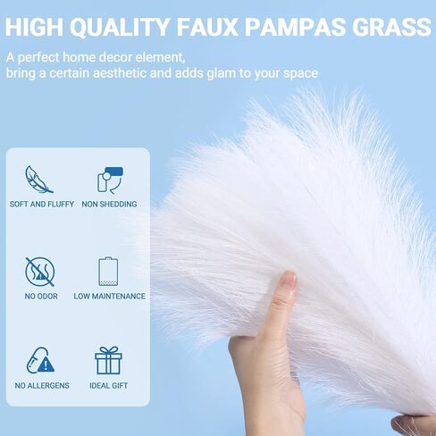 6 قطع من عشب بامباس الصناعي من سوريام، عشب بامباس صغير مجفف مقاس 17 بوصة، زهور طبيعية مجففة اصطناعية لغرفة المعيشة وغرفة النوم والمكتب والمطبخ وديكور الزفاف ومزرعة بوهو، أبيض in Kuwait