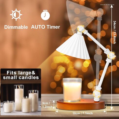 Candle Warmer Lamp with Dimmer, Timer - Adjustable Height Lamp Candle Warmer, Perfect Home Decor Gift for Her and Birthday Gift for Mom - Scented Jar Candle Heater - White in Kuwait