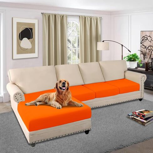 HDCAXKJ 100% Waterproof 4 Piece Couch Cushion Covers for Sectional Sofa L Shape Stretch Sofa Seat Slipcover L-Shaped Chaise Cover Set for Both Left/Right Sectional Couch Pet Dog (Dark Gray, Large) in Kuwait