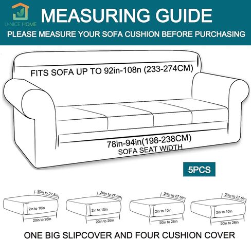 U-NICE HOME 3 قطع غطاء أريكة مخملي ناعم لأريكة وسادة - 2 غطاء مقعد منفصل يبقى في مكانه - غطاء أريكة منزلق لحماية الأثاث للكلاب (مقعد، رمادي داكن) in Kuwait